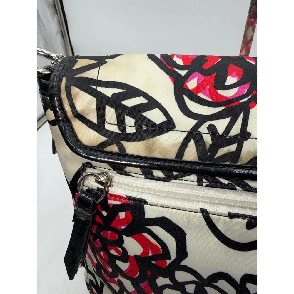 Coach Poppy Graffiti Floral Messenger Bag F16915 Crossbody Red Black Cream